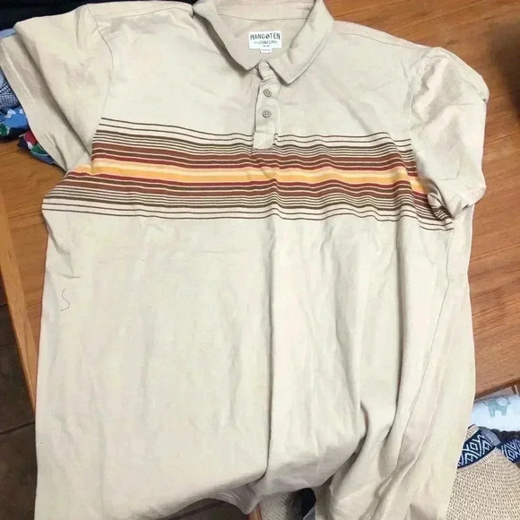 Vintage Hang Ten Polo Collared Shirt Tan Brown Stripe Size XXL - Picture 3 of 5